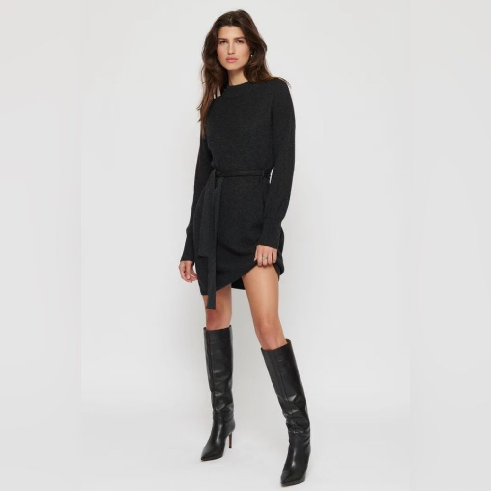 NWT Belted Wool-Blend Sweater Dress, Long Sleeve - Charcoal Grey. Size XXS.